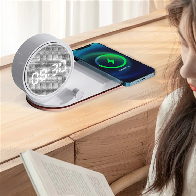 K02T Multifunction 15W Wireless Charger Alarm Clock Touch Dimmable Light Time Temperature Display - White - Image 4