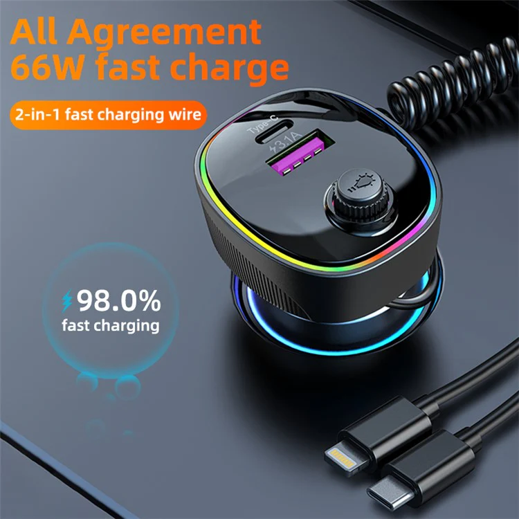K11 USB + Type-C PD Car Charger Phone Tablet Fast Charging Adapter with Type-C / 8-Pin Charging Cable - Image 2