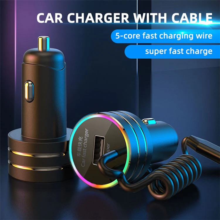 K13 USB Car Charger QC3.0 Fast Charging Adapter with Type-C Spring Cable for 12-24V Vehicles - Image 2