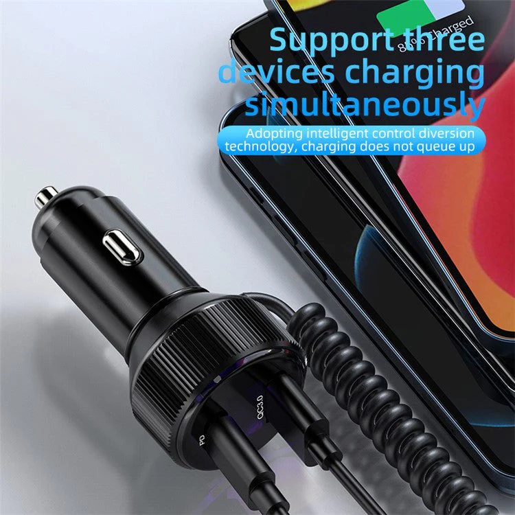 K18B 12-24V Car Charger USB+Type-C Dual Port Charging Adapter with PD 30W Type-C Spring Cable - Image 6