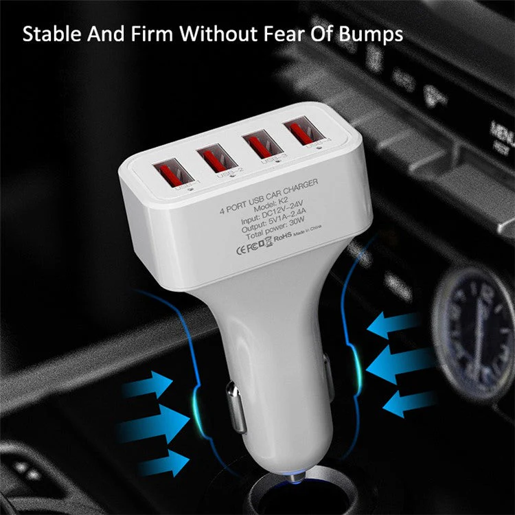 K2 4 USB Ports Car Charger PC+ABS Mobile Phone Tablet Charging Power Adapter (CE Certified) - Image 2