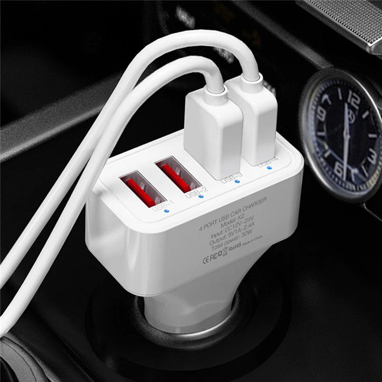 K2 4 USB Ports Car Charger PC+ABS Mobile Phone Tablet Charging Power Adapter (CE Certified) - Image 5