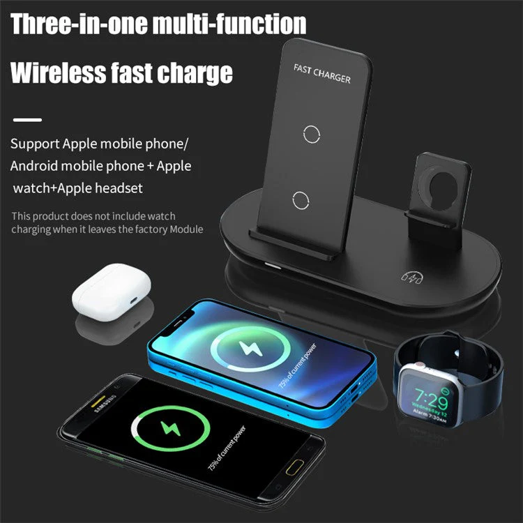 K3 3 in 1 15W Fast Charging Wireless Charger Stand Bracket for iPhone Airpods Apple Watch - White - Image 2