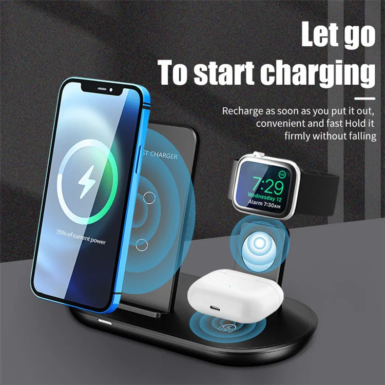 K3 3 in 1 15W Fast Charging Wireless Charger Stand Bracket for iPhone Airpods Apple Watch - White - Image 4