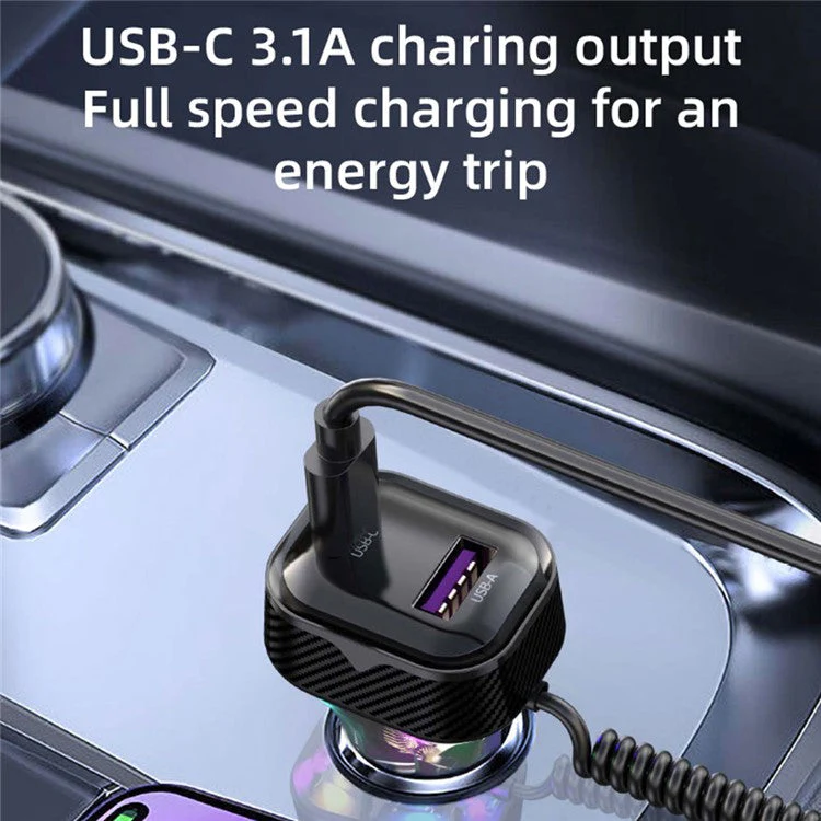 K8 USB+Type-C Dual Port QC3.0 Fast Charging Car Charger with Type-C Cable for Huawei / iPhone - Image 2
