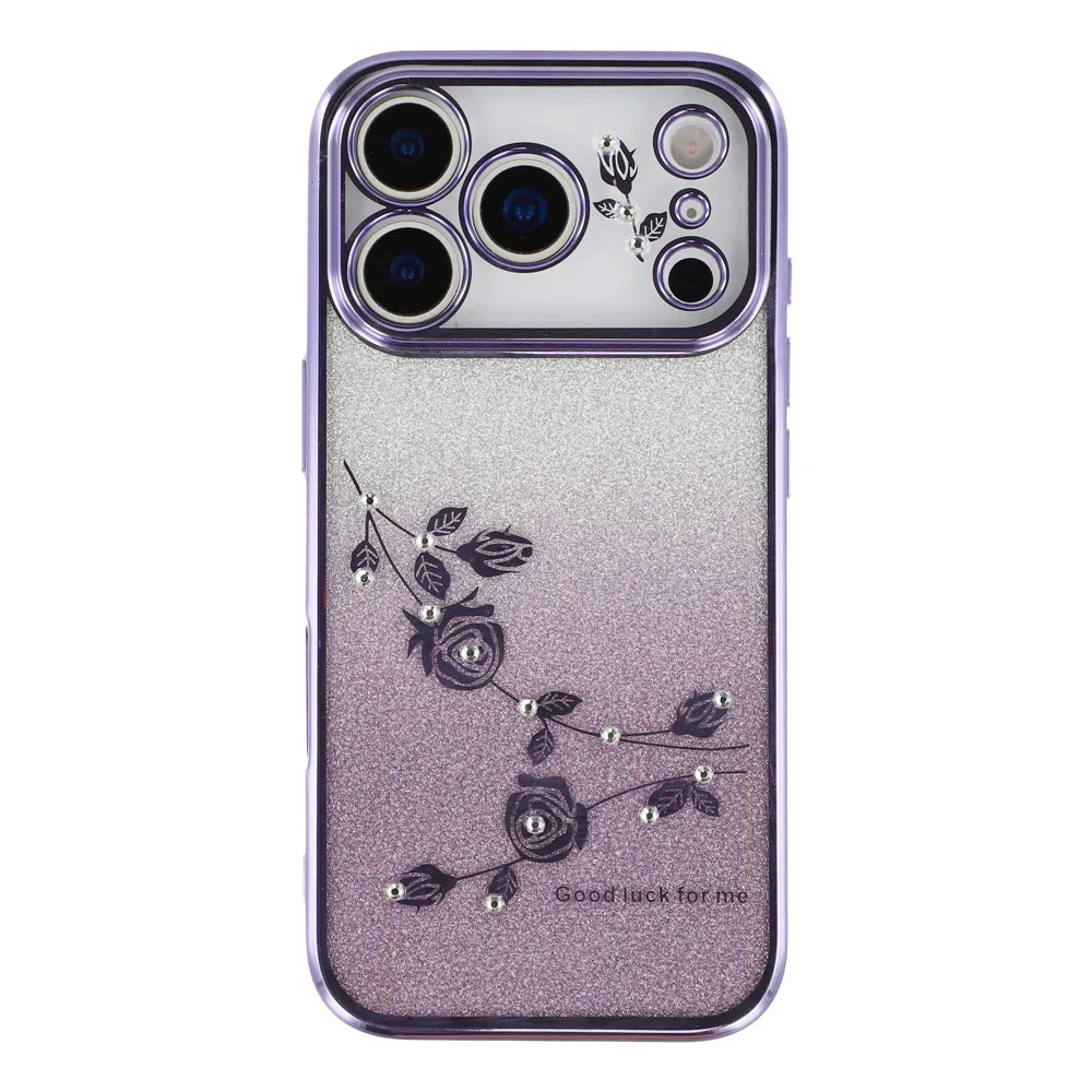 KADEM For iPhone 17 Pro Max Case Flower Pattern TPU Gradient Phone Cover with Lanyards - Purple - Image 3