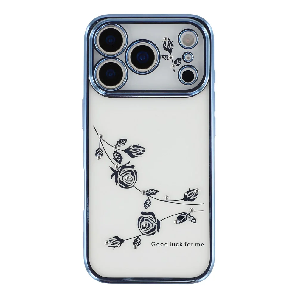 KADEM For iPhone 17 Pro Max Case Flower Rhinestone Decor TPU Phone Cover - Blue - Image 3