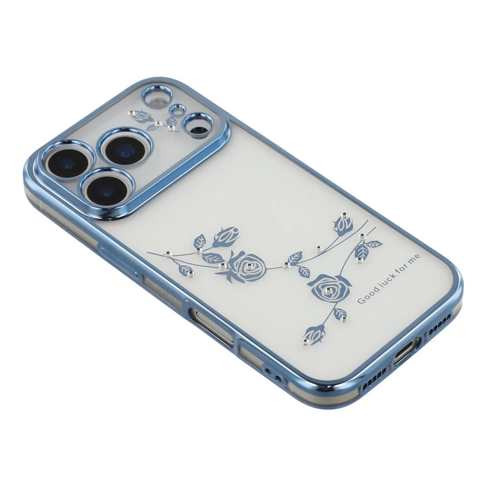 KADEM For iPhone 17 Pro Max Case Flower Rhinestone Decor TPU Phone Cover - Blue - Image 4