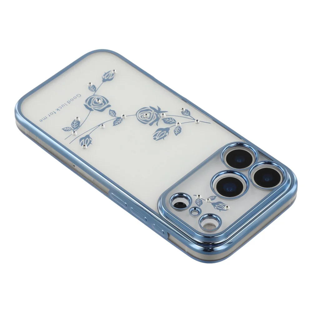 KADEM For iPhone 17 Pro Max Case Flower Rhinestone Decor TPU Phone Cover - Blue - Image 5