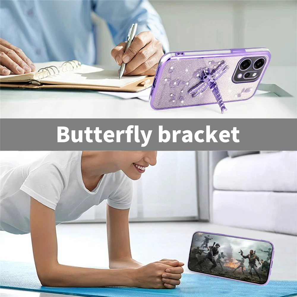 KADEM For Oppo Reno14 Pro 5G (Global) Case Dragonfly Kickstand TPU Flowers Glitter Phone Cover - Purple - Image 5