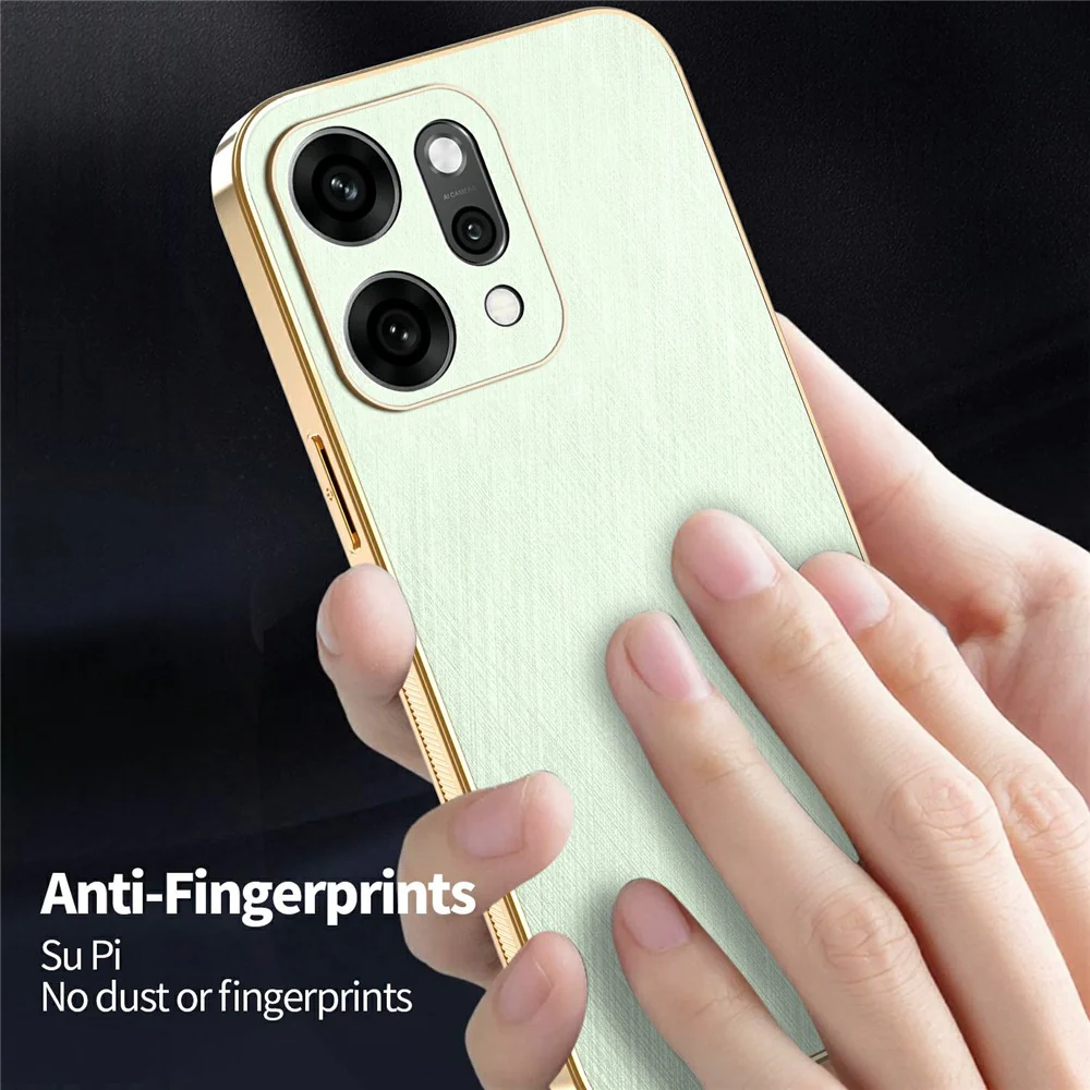 KADEM For Oppo Reno14 Pro 5G (Global) Case Electroplating Silk Texture PU + TPU Phone Back Cover - Green - Image 7