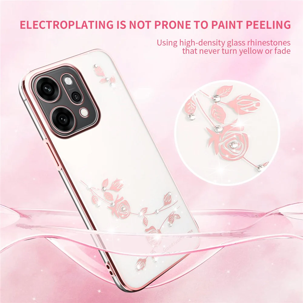 KADEM For Oppo Reno14 Pro 5G (Global) Case Flower Rhinestone Decor TPU Phone Cover - Rose Gold - Image 3