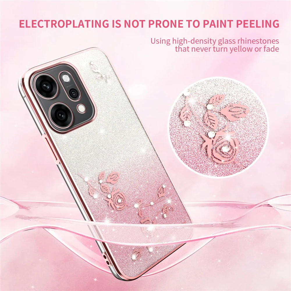 KADEM For Oppo Reno14 Pro 5G (Global) Case Flower TPU Flexible Gradient Phone Cover - Rose Gold - Image 3