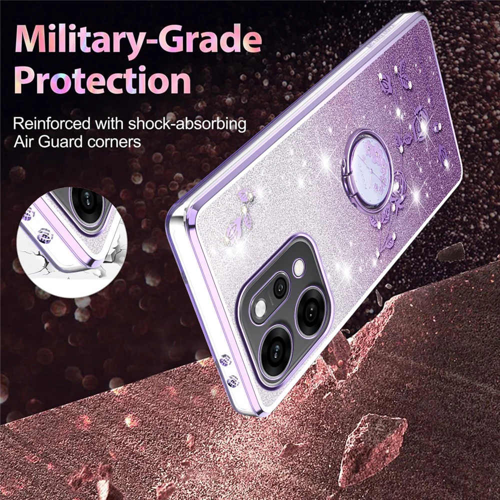 KADEM For Oppo Reno14 Pro 5G (Global) Case Ring Kickstand TPU Flowers Phone Cover Gradient Glitter - Purple - Image 4