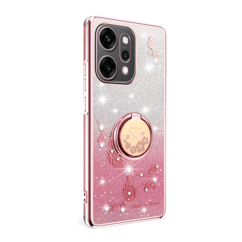 KADEM For Oppo Reno14 Pro 5G (Global) Case Ring Kickstand TPU Flowers Phone Cover Gradient Glitter - Rose Gold - Image 2