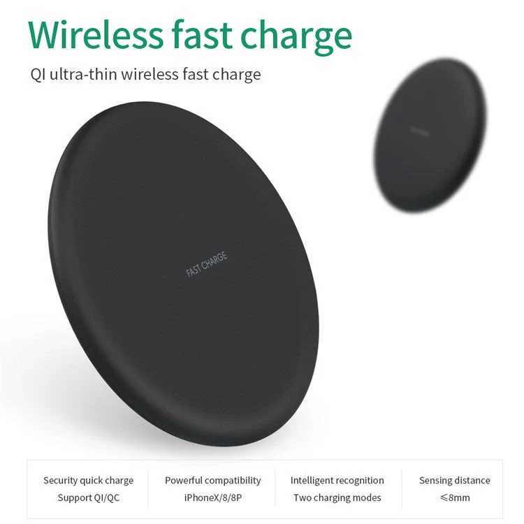 KC-N5 Qi Wireless Phone Charger Cradle Super Slim 10W Fast Charging Pad for Smartphone - Black - Image 3