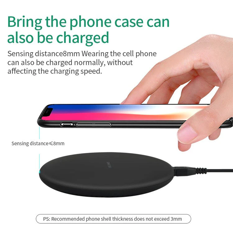 KC-N5 Qi Wireless Phone Charger Cradle Super Slim 10W Fast Charging Pad for Smartphone - Black - Image 4