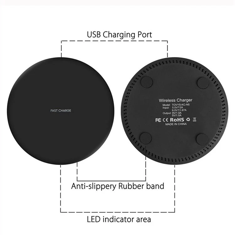 KC-N5 Qi Wireless Phone Charger Cradle Super Slim 10W Fast Charging Pad for Smartphone - Black - Image 7
