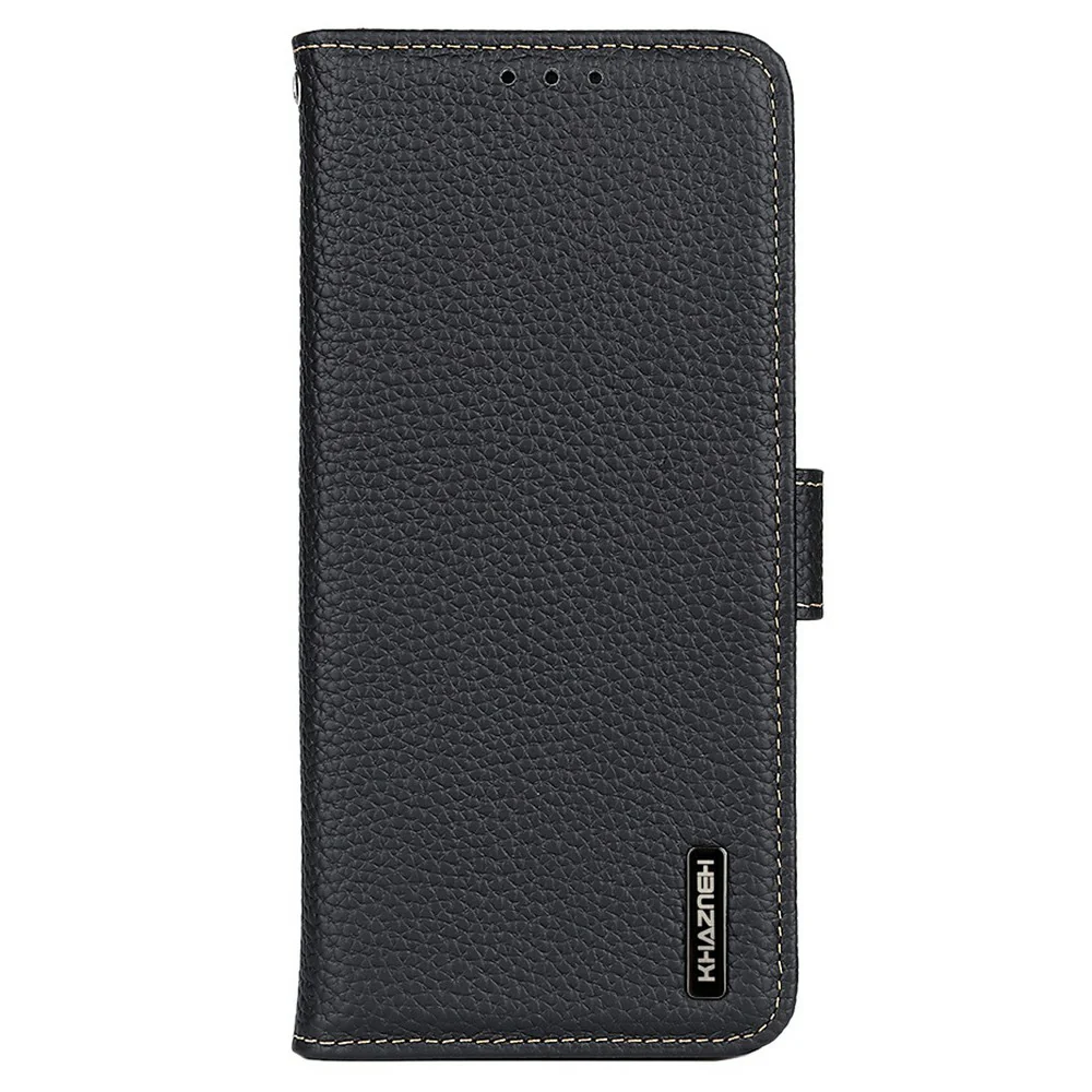 KHAZNEH For iPhone 17 Pro Max Case Litchi Texture Genuine Cow Leather Flip Phone Cover - Black - Image 6