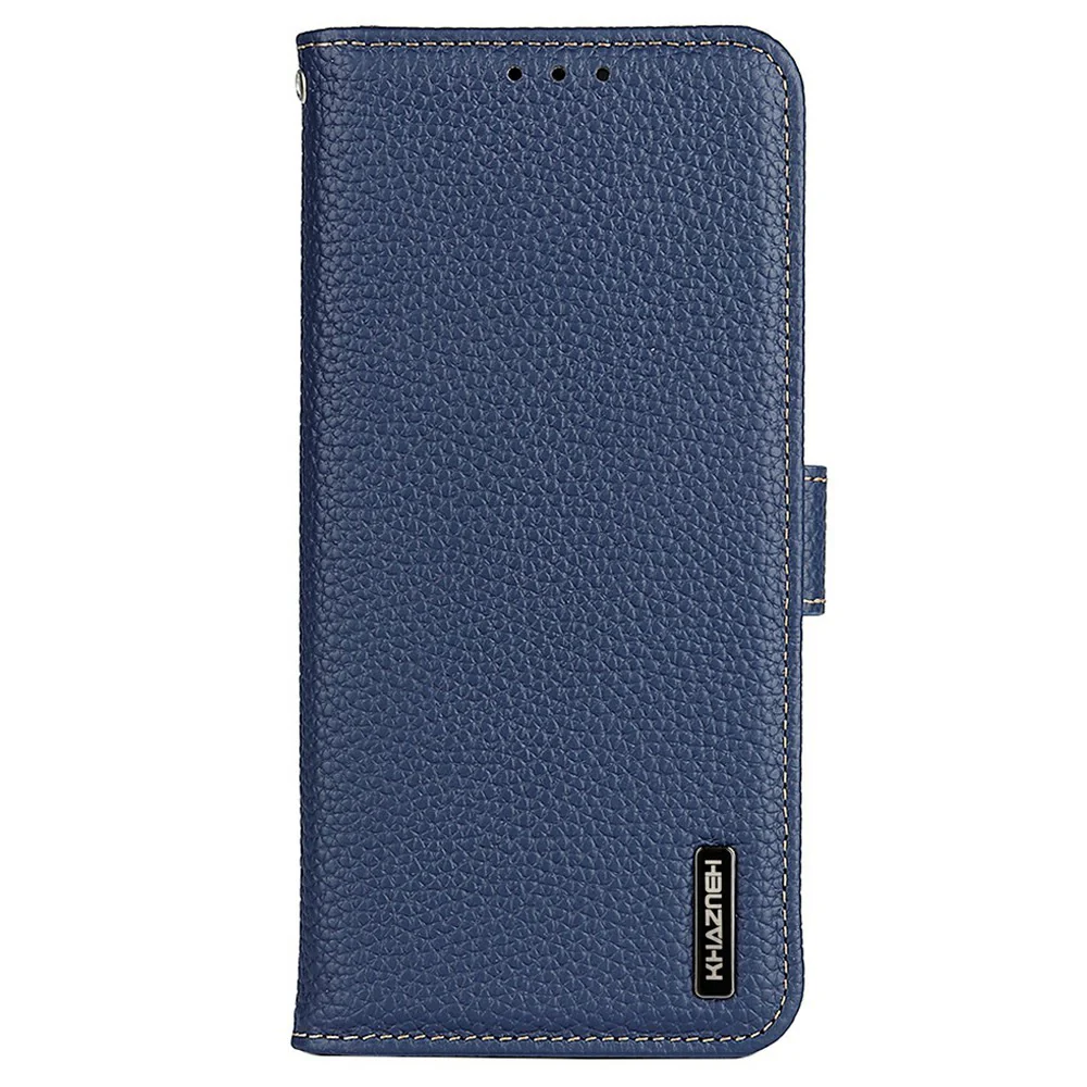 KHAZNEH For iPhone 17 Pro Max Case Litchi Texture Genuine Cow Leather Flip Phone Cover - Blue - Image 6