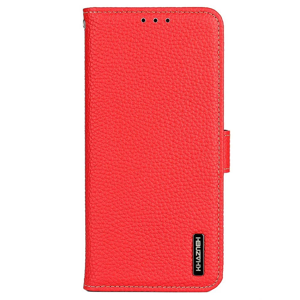 KHAZNEH For iPhone 17 Pro Max Case Litchi Texture Genuine Cow Leather Flip Phone Cover - Red - Image 6