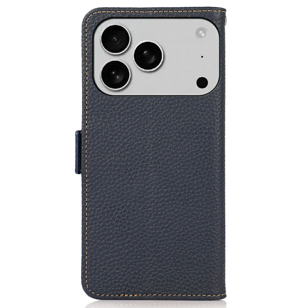 KHAZNEH for iPhone 17 Pro Max Phone Case RFID Blocking Wallet Litchi Texture Genuine Cow Leather Cover - Blue - Image 7