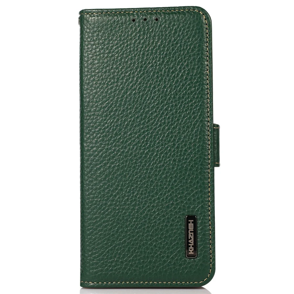 KHAZNEH for iPhone 17 Pro Max Phone Case RFID Blocking Wallet Litchi Texture Genuine Cow Leather Cover - Green - Image 6