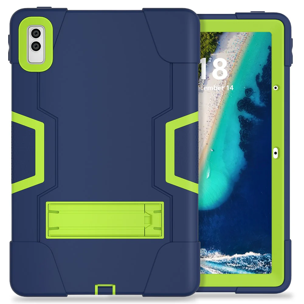 Kickstand Tablet Case for Lenovo Tab M10 5G , Robot Style Dual Color Silicone + PC Anti-drop Cover - Navy Blue / Yellow Green - Image 2
