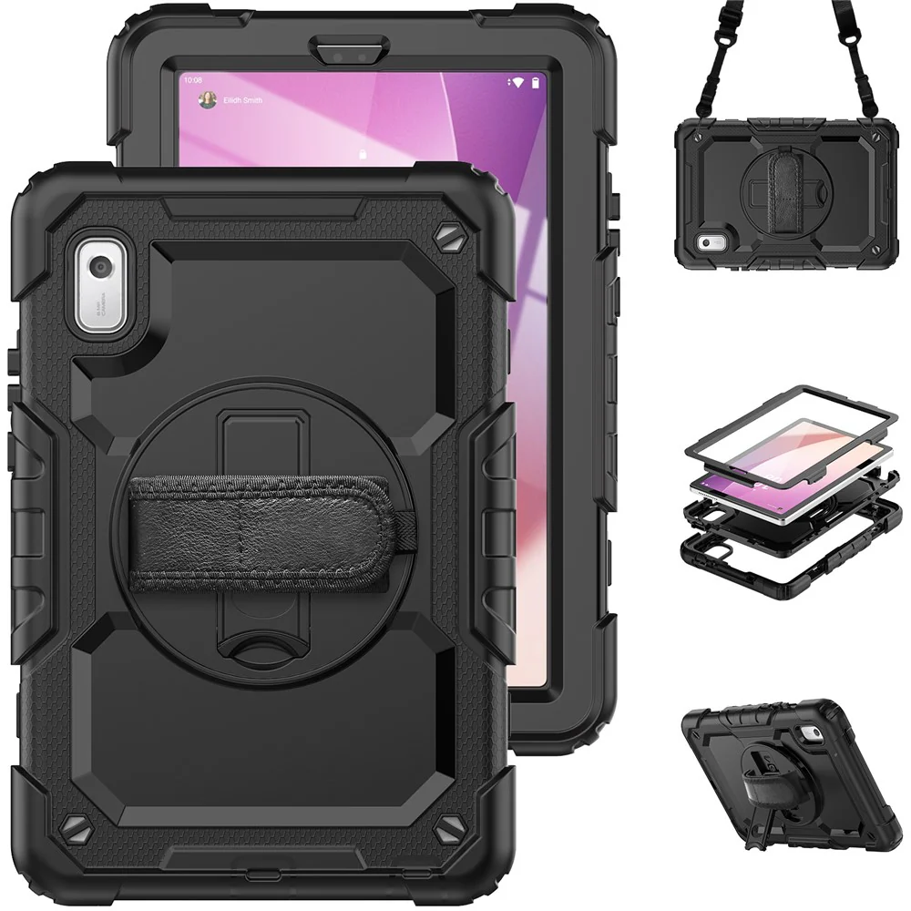 Kickstand Tablet Case for Lenovo Tab M9 / K9 9" TB310 2023 Hand Strap Silicone+PC Tablet Cover with Shoulder Strap PET Screen Film - Black - Image 2