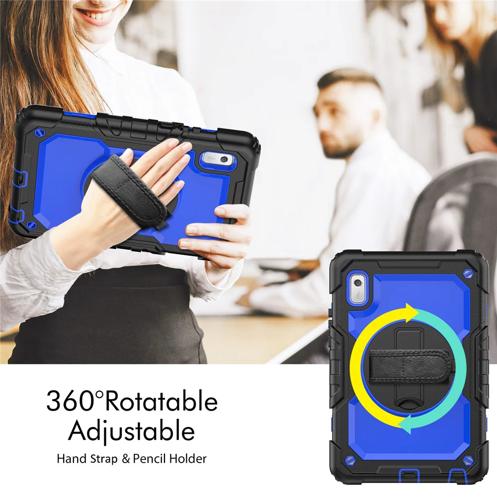Kickstand Tablet Case for Lenovo Tab M9 / K9 9" TB310 2023 Hand Strap Silicone+PC Tablet Cover with Shoulder Strap PET Screen Film - Black+Dark Blue PC - Image 3