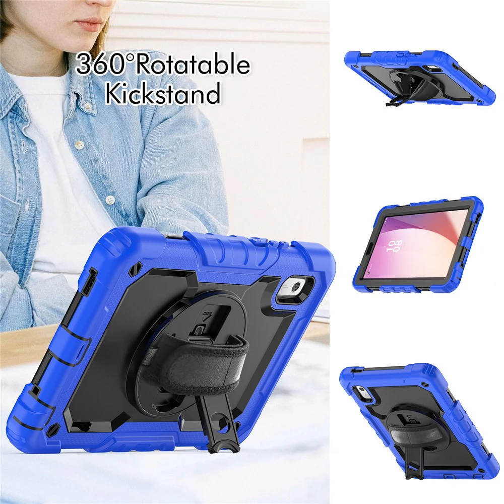 Kickstand Tablet Case for Lenovo Tab M9 / K9 9" TB310 2023 Hand Strap Silicone+PC Tablet Cover with Shoulder Strap PET Screen Film - Dark Blue - Image 4