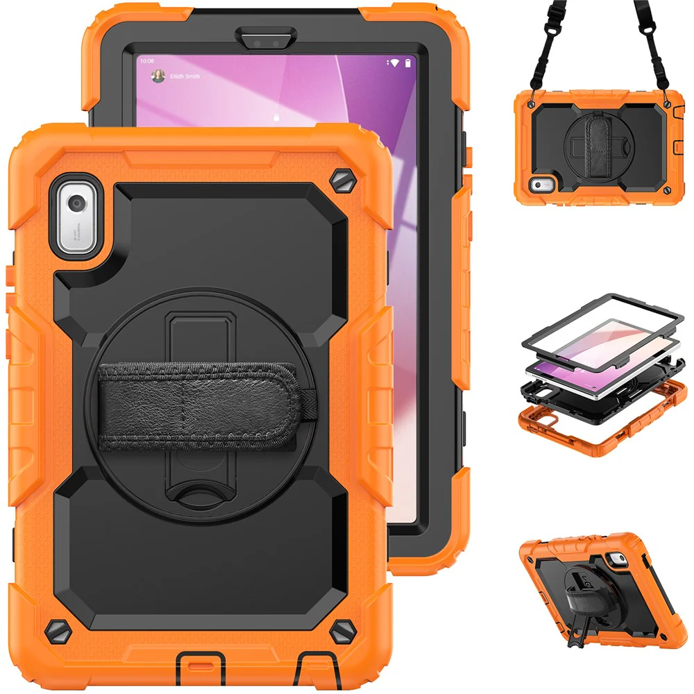 Kickstand Tablet Case for Lenovo Tab M9 / K9 9" TB310 2023 Hand Strap Silicone+PC Tablet Cover with Shoulder Strap PET Screen Film - Orange - Image 2