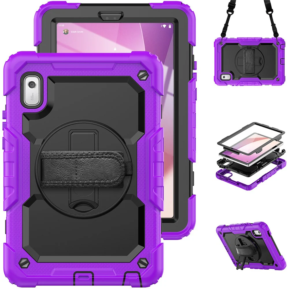 Kickstand Tablet Case for Lenovo Tab M9 / K9 9" TB310 2023 Hand Strap Silicone+PC Tablet Cover with Shoulder Strap PET Screen Film - Purple - Image 2