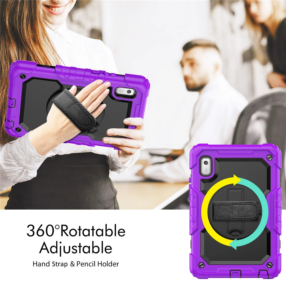 Kickstand Tablet Case for Lenovo Tab M9 / K9 9" TB310 2023 Hand Strap Silicone+PC Tablet Cover with Shoulder Strap PET Screen Film - Purple - Image 3