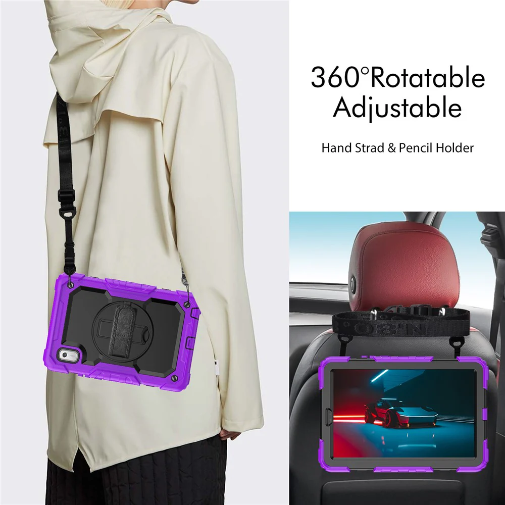Kickstand Tablet Case for Lenovo Tab M9 / K9 9" TB310 2023 Hand Strap Silicone+PC Tablet Cover with Shoulder Strap PET Screen Film - Purple - Image 6