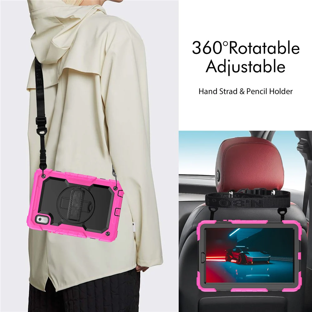 Kickstand Tablet Case for Lenovo Tab M9 / K9 9" TB310 2023 Hand Strap Silicone+PC Tablet Cover with Shoulder Strap PET Screen Film - Rose - Image 6