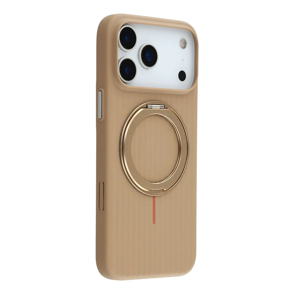 KIGC For iPhone 17 Pro Max Magnetic Case with Rotating Kickstand Hard PC Phone Back Cover - Brown