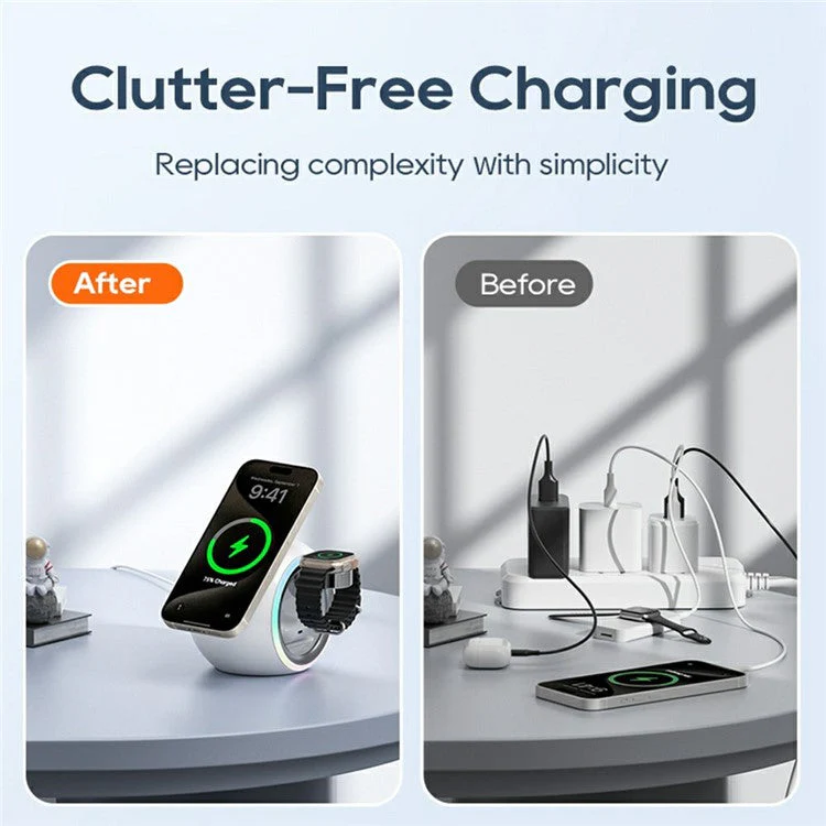 KL-CD70 Colorful Light Space Capsule 3-in-1 Magnetic Phone Earphones Watch Wireless Charger - Purple - Image 3