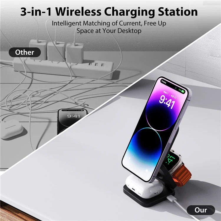 KU XIU X55 Foldable Charging Pad for iPhone Magnetic Wireless Charger for Apple Watch AirPods - Black - Image 6