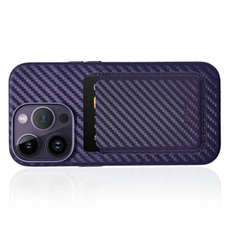 KZDOO Carbon Fiber Texture Magnetic Card Holder Compatible with MagSafe Cell Phone Leather Wallet - Black - Image 4