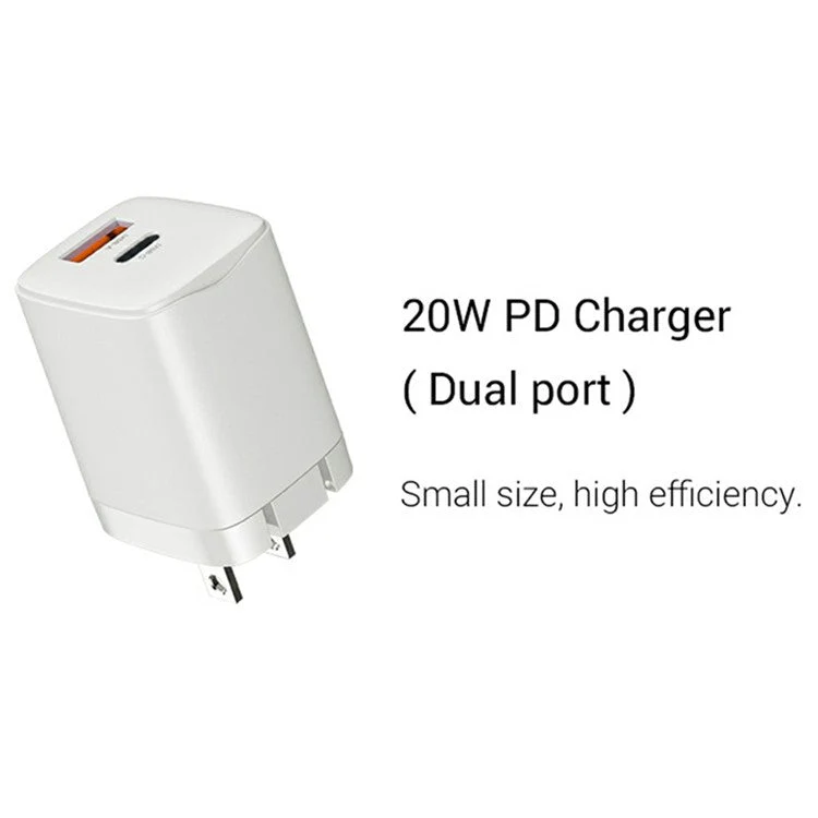 KZDOO PD 20W Wall Charger USB-C+USB-A Dual-Port Power Adapter Charger - US Plug - Image 2