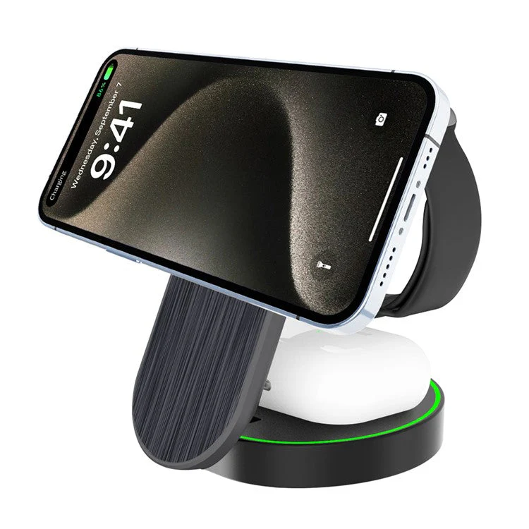 L9 15W Magnetic Wireless Charger Folding Charging Station for Apple Devices - Black - Image 4