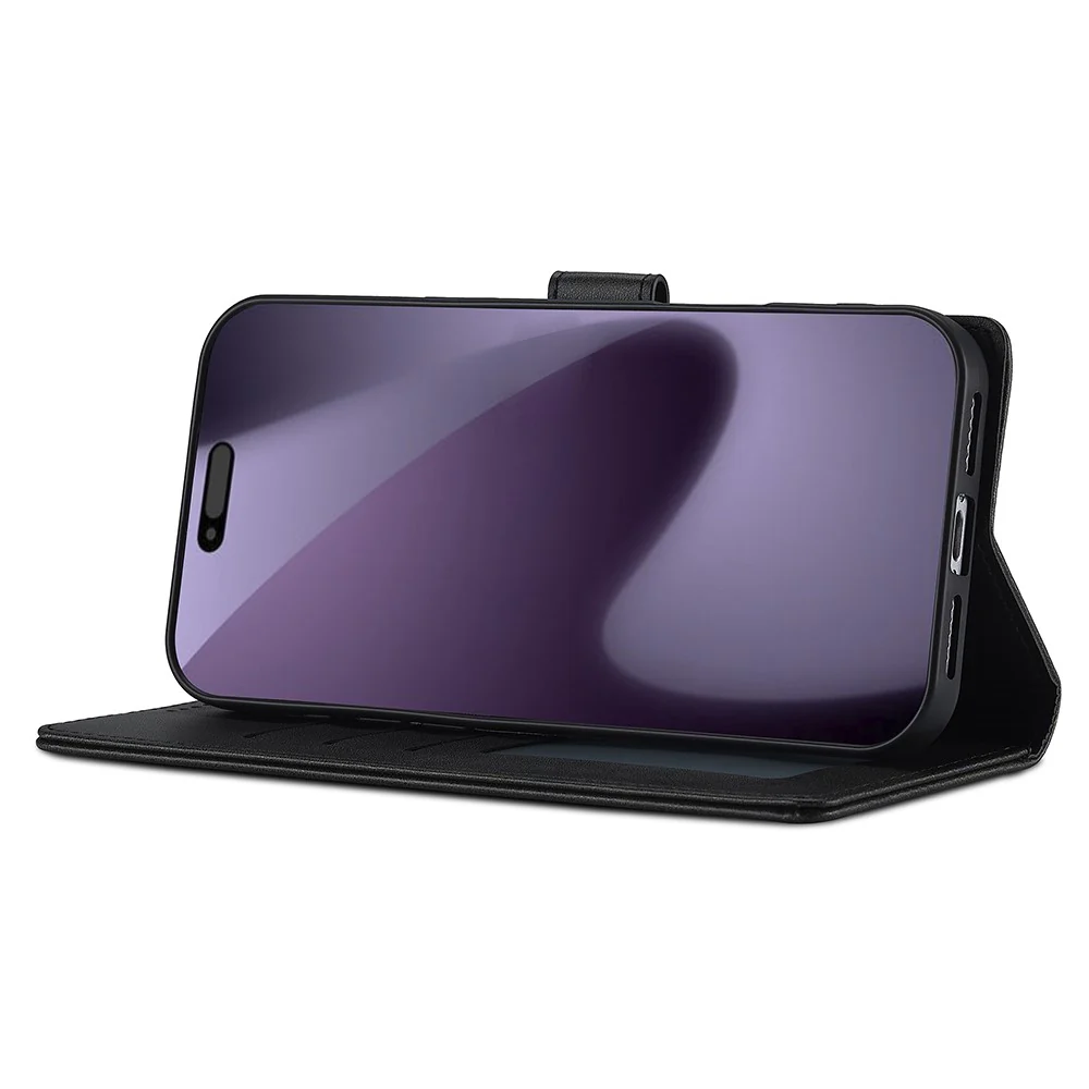 LC.IMEEKE For iPhone 17 Pro Max Case Calf Texture PU Leather Stand Wallet Phone Cover - Black - Image 3