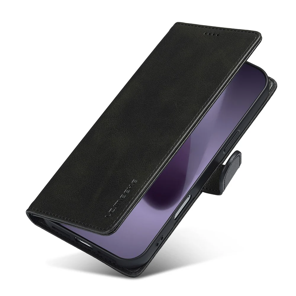 LC.IMEEKE For iPhone 17 Pro Max Case Calf Texture PU Leather Stand Wallet Phone Cover - Black - Image 4
