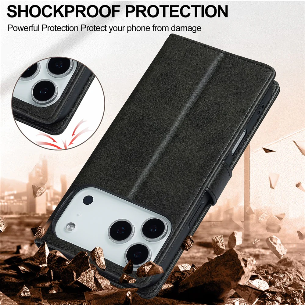 LC.IMEEKE For iPhone 17 Pro Max Case Calf Texture PU Leather Stand Wallet Phone Cover - Black - Image 5