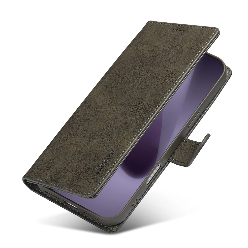 LC.IMEEKE For iPhone 17 Pro Max Case Calf Texture PU Leather Stand Wallet Phone Cover - Grey - Image 4