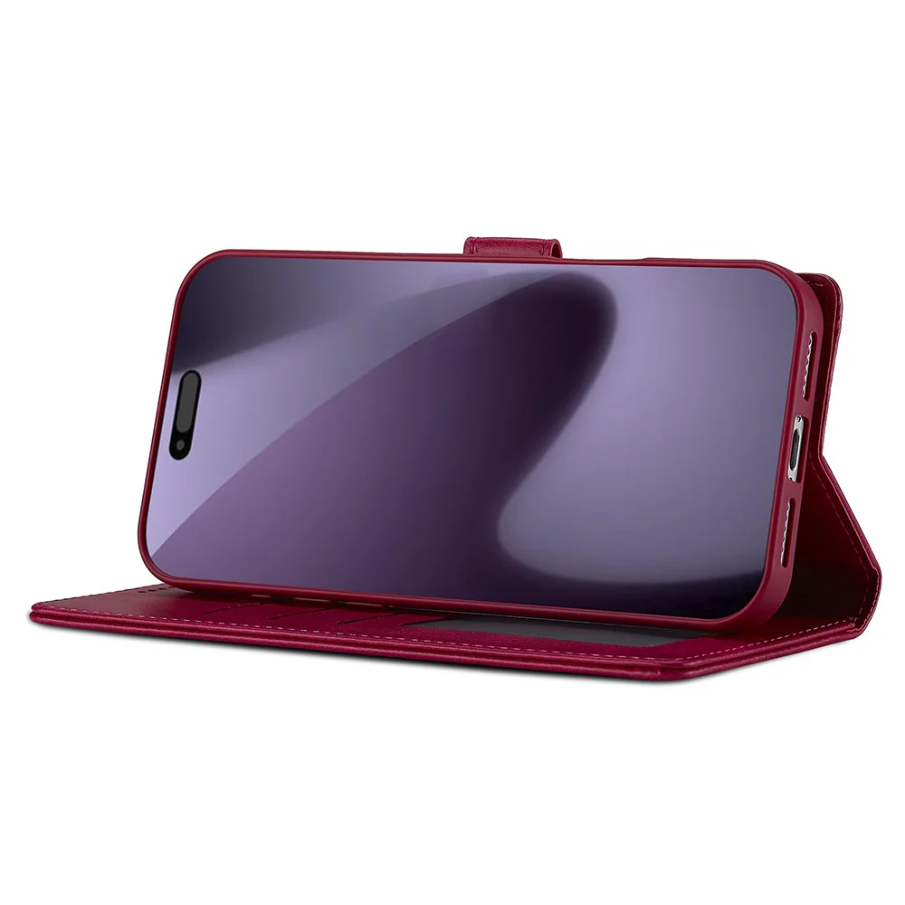 LC.IMEEKE For iPhone 17 Pro Max Case Calf Texture PU Leather Stand Wallet Phone Cover - Rose - Image 3