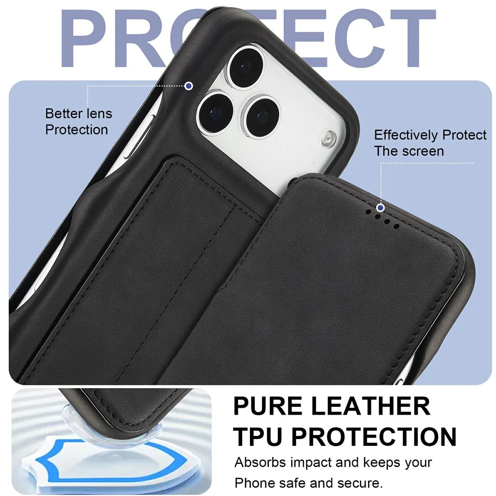 LC.IMEEKE For iPhone 17 Pro Max Case Card Holder Stand Leather Phone Cover - Black - Image 5