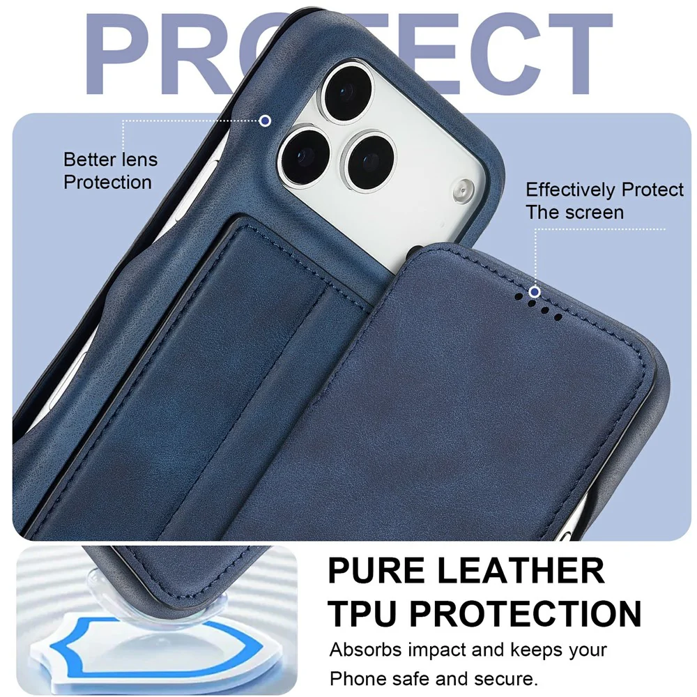 LC.IMEEKE For iPhone 17 Pro Max Case Card Holder Stand Leather Phone Cover - Blue - Image 5