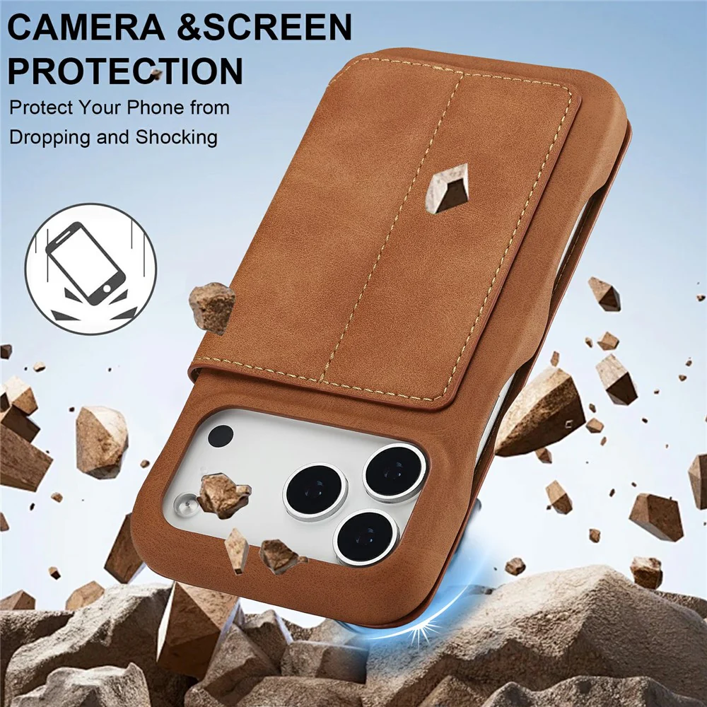 LC.IMEEKE For iPhone 17 Pro Max Case Card Holder Stand Leather Phone Cover - Brown - Image 4